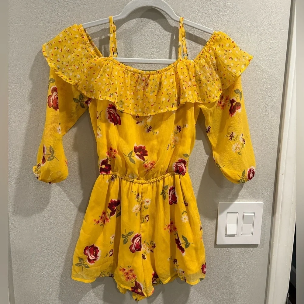 Abercrombie kids off-the-shoulder floral romper girls size 11/12 EUC
